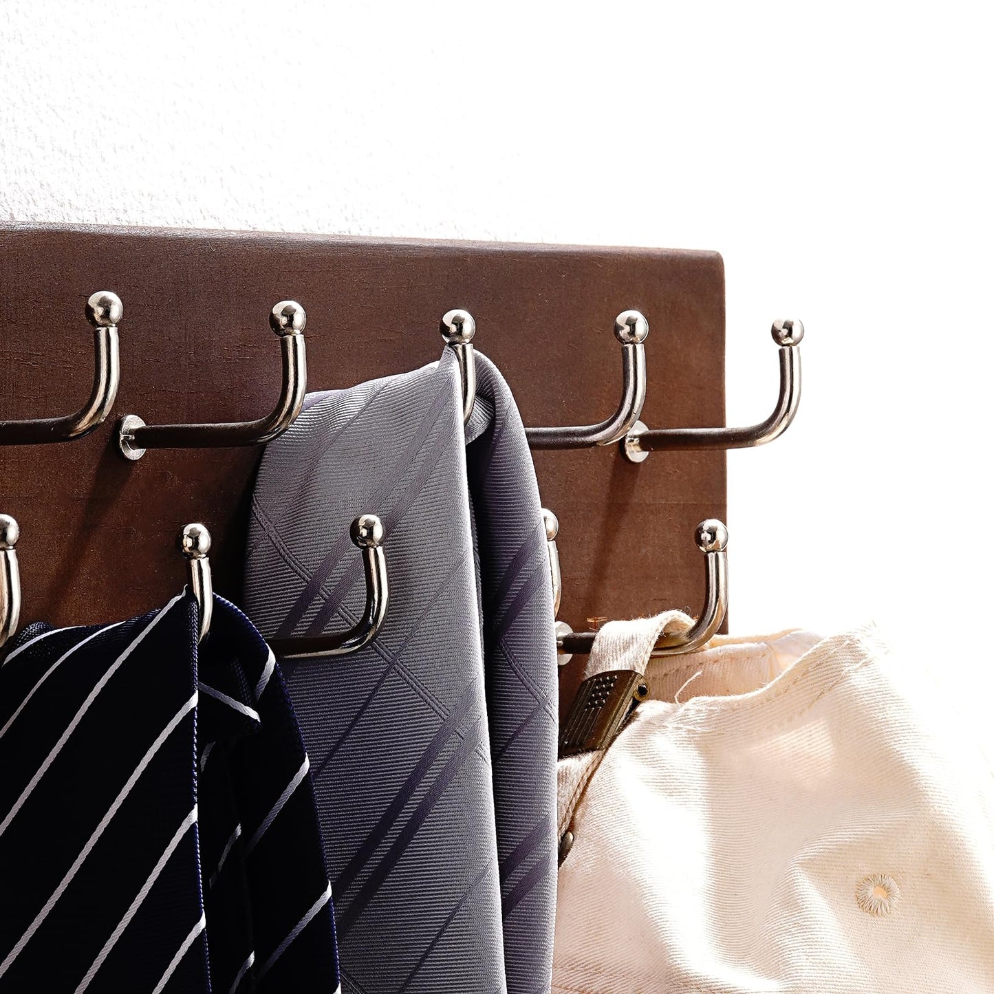 Treehouse Belt Organizer Rack, Holds Over 28 Large Belts, Sturdy Metal & Sturdy Wood Storage Holder for Closet, Versatile, Wall Mounted Belt & Tie Display Hanger for Bedroom - (Walnut) 4.25''Hx16''L