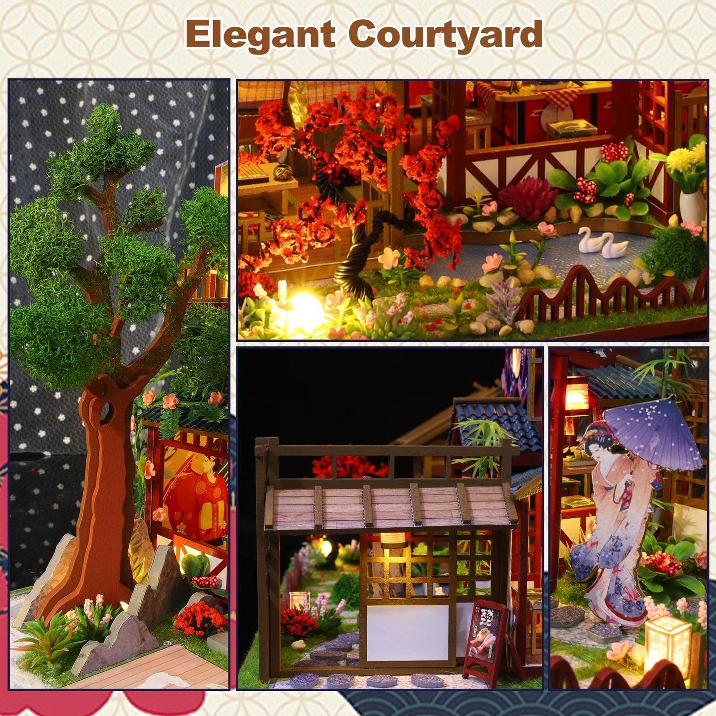 Hallisun DIY Miniature House Building Kits, Japanese Restaurant and Coffee Shop 3D Wooden Dollhouse Toys, Birthday Christmas Festival Gift for Teens Adults