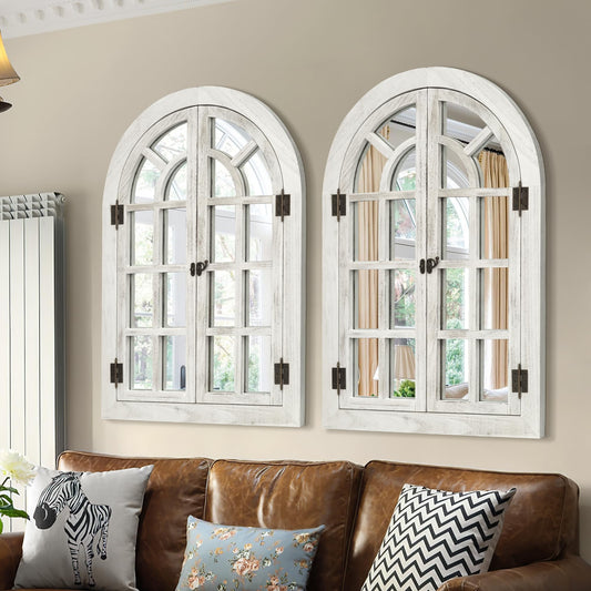 Dorlicecass Arched Wall Mirror -Window Mirrors for Wall Decor Wood Frame Farmhouse Decor Decorative for Bedroom, Living Room, Entrance, Dining Room Single Piece x1(White, 20"x30")