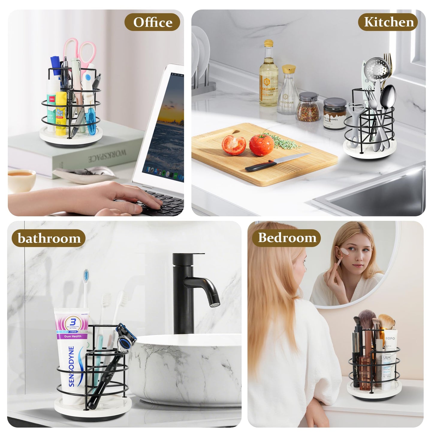 Rotating Standing Napkin Dispenser with Salt and Pepper Shakers+360° Rotation Toothbrush Holder with Marble Base