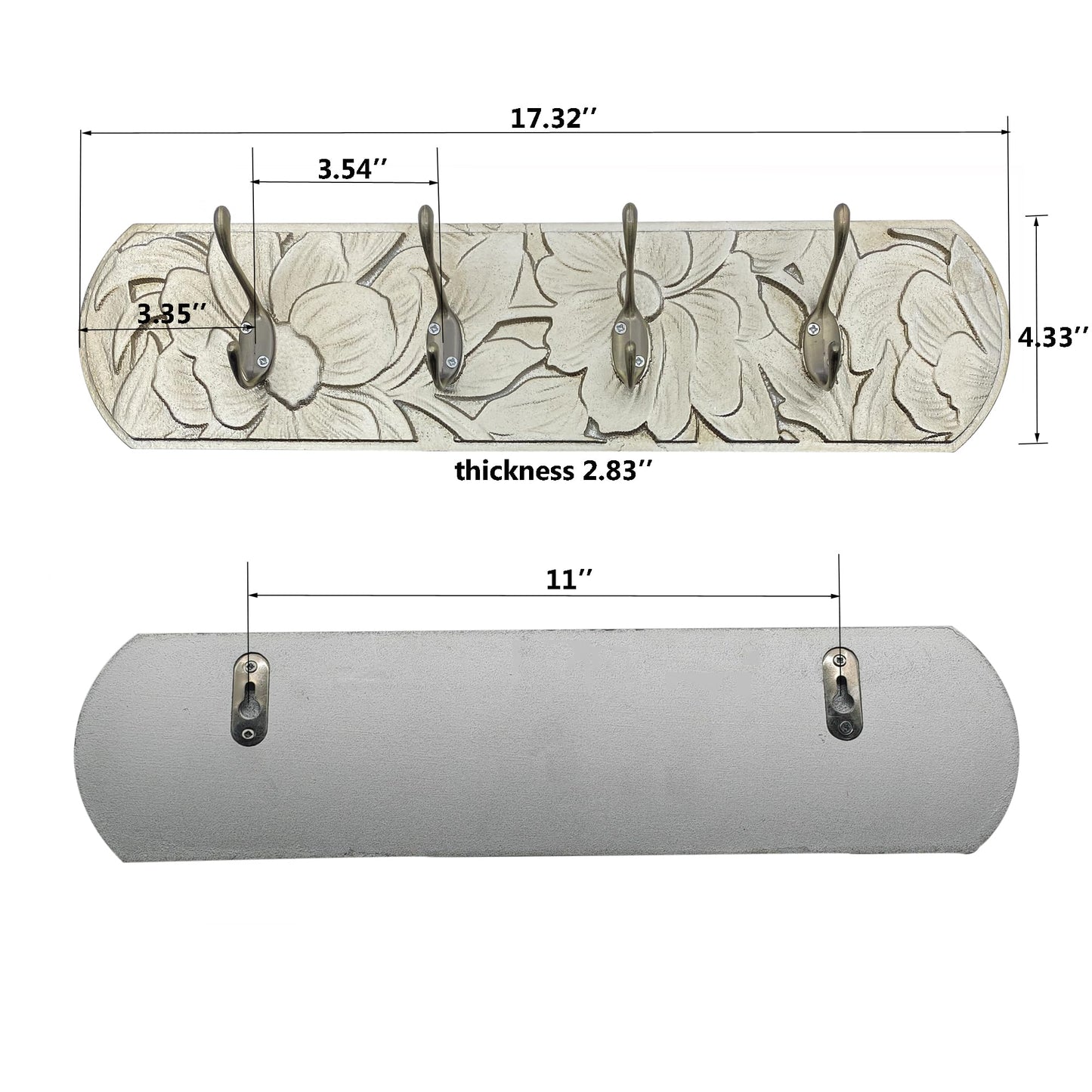 dugunusu Decorative Wall Mounted Coat Rack with 4 Hooks, Rustic Wood Wall Organizer for Hanging Coats, Hats, Towels, Bags,Jackets, Keys (Champagne Gold)
