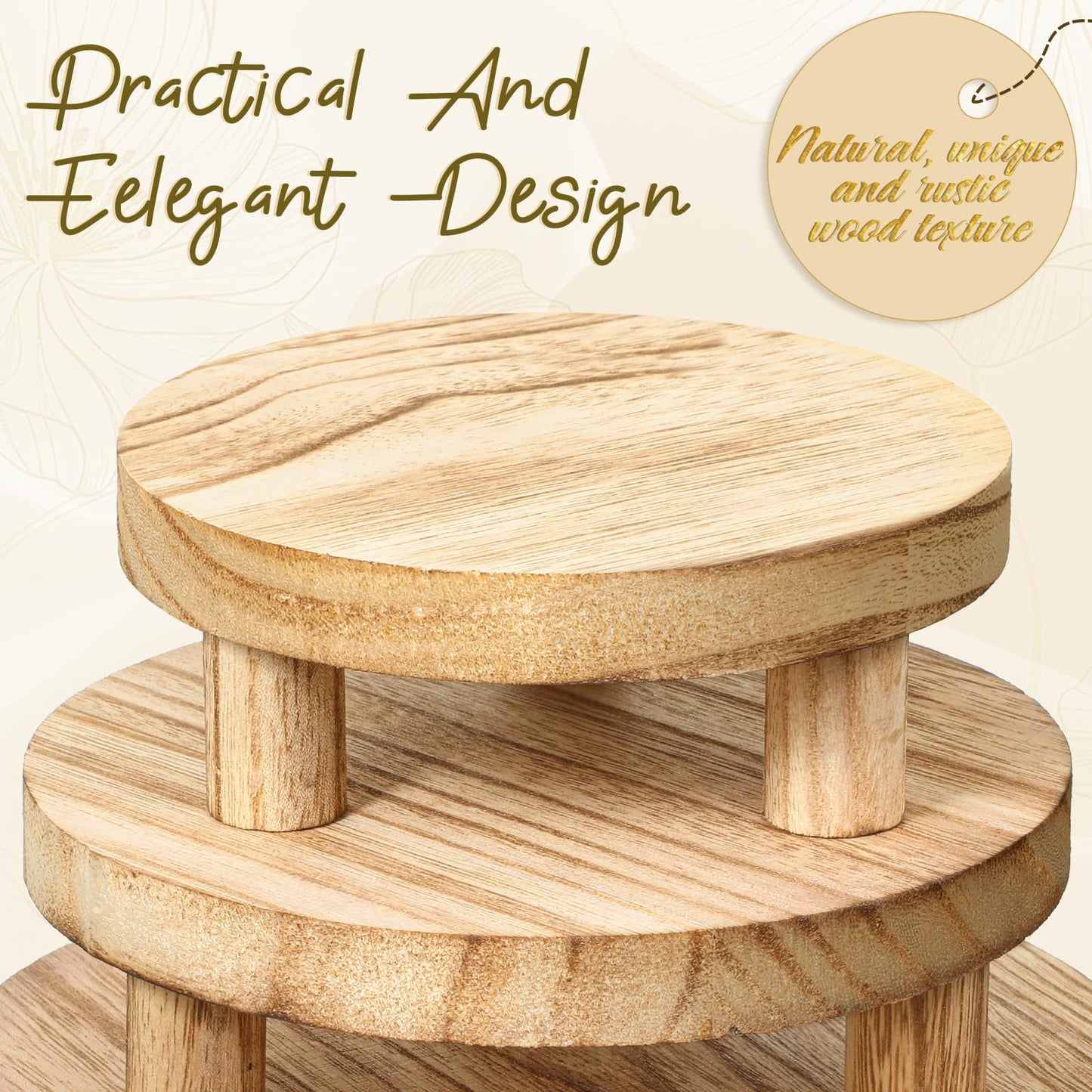 YBEATY 4 PCS Wooden Risers for Display, Wood Stool Round Pedestal Stand 8/7/6/5 Inch Mini Rustic Tiered Tray Riser Flower Pot Small Planter Holder for Home Kitchen Desktop Counter Room Patio Décor