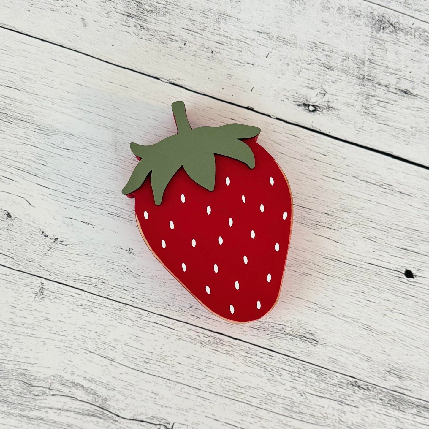 Chunky Wood Strawberry Shelf Sitter, Summer Tiered Tray Decor, Farmhouse Strawberry Decoration, Strawberry Wood Cutout, Fruit Decor