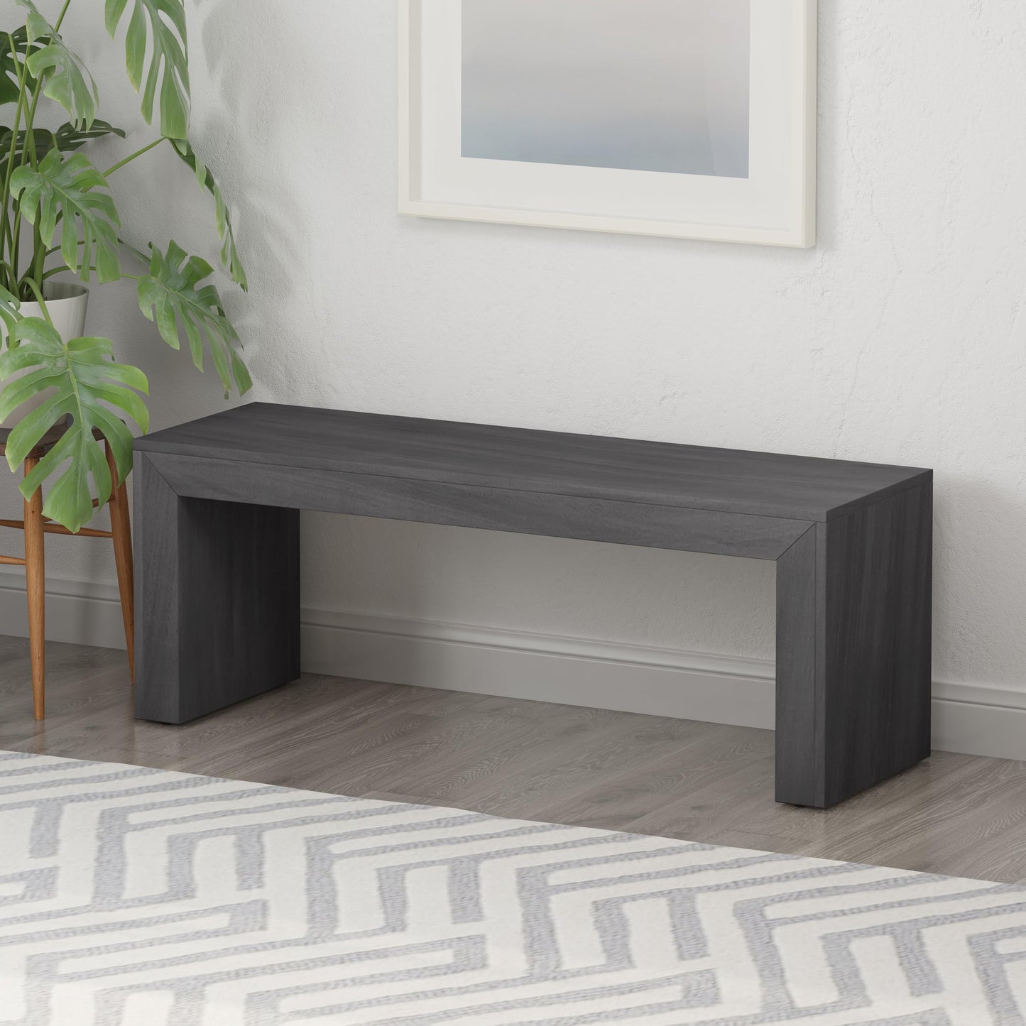 Merax 48 Inch Wood Dining Bench, Solid Acacia Wood Entryway Bench, Wooden Farmhouse Bench for Dinner Table, Kitchen, Bedroom, Living Room, Plants, Easy Assembly, Black