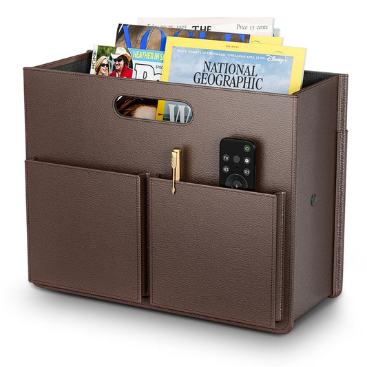 ABC life Magazine Holder Magazine Rack Floor, Stable Foldable PU Leather Newspaper Book Storage Basket Box, Upgraded Magazine File Folder Organizer Free Standing, for Living Room Home Office - Brown