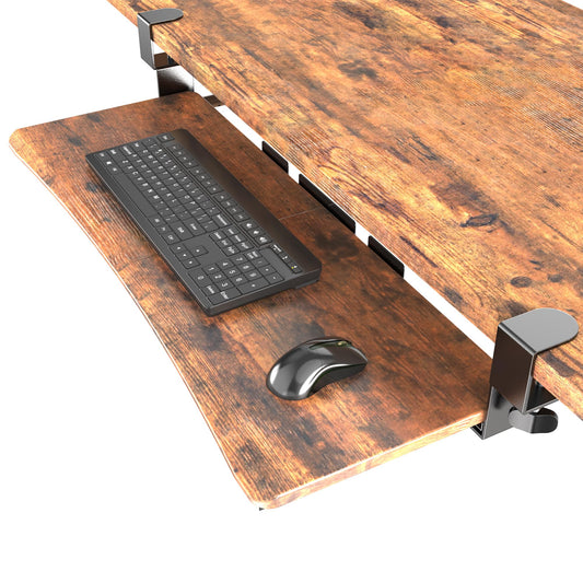UPGRAVITY Extra Large Keyboard Tray Under Desk - Slide Out with Sturdy C-Clip Mount System, Extra Wide 31.5" (35.8" Including Clamps) x 11.8" Pull-Out Keyboard Computer Drawer, Rustic Vintage Brown