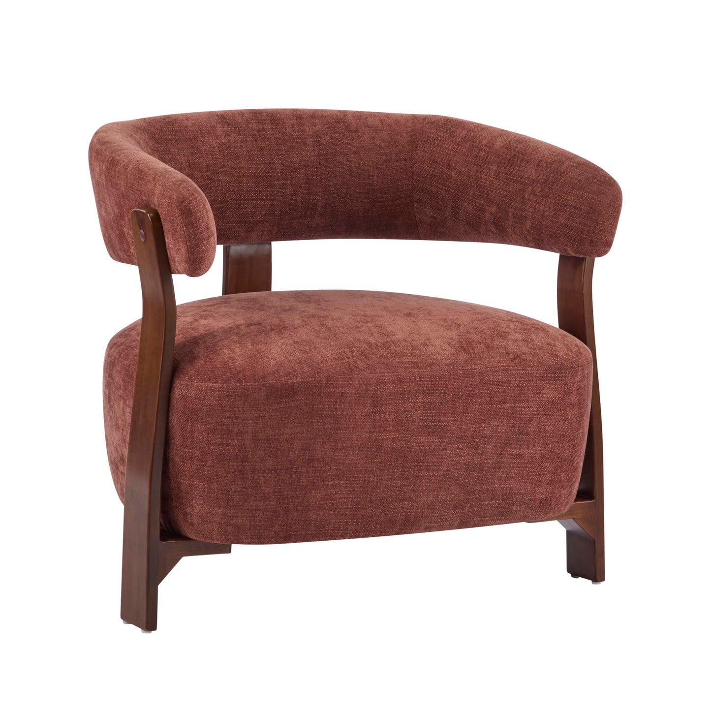 Christopher Knight Home Kled Upholstered Lounge Chair Indoor with Wooden Frame, Modern Accent Chair for Living Room, Comfy Reading Armchair with 3 Legs Design, Thick Cushions, Coral + Walnut