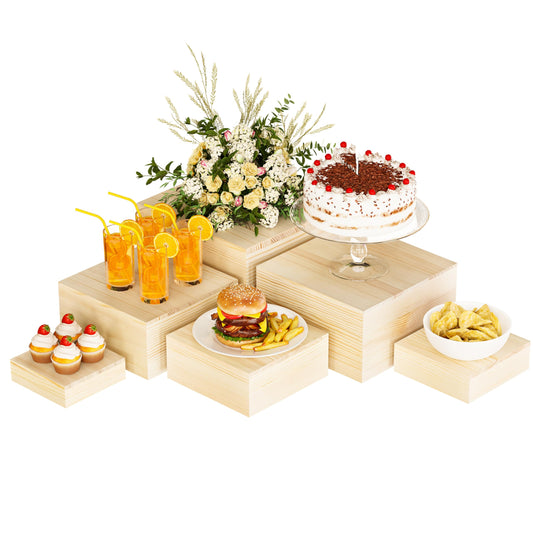YFEEN Wooden Display Risers,6PCS Jewelry and Accessories Risers for Jewelry Figurine 5in to 10in For Buffet Party Rustic Wood Cake & Cupcake Stands& Decor (Natural, 5IN to 10IN)