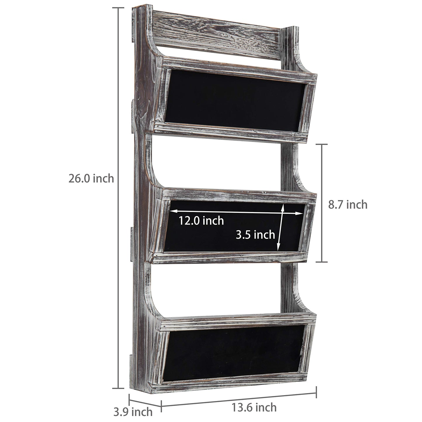 MyGift Wall Mounted Torched Solid Wood Magazine and Mail Holder Organizer Rack with 3 Slots and Chalkboard Labels