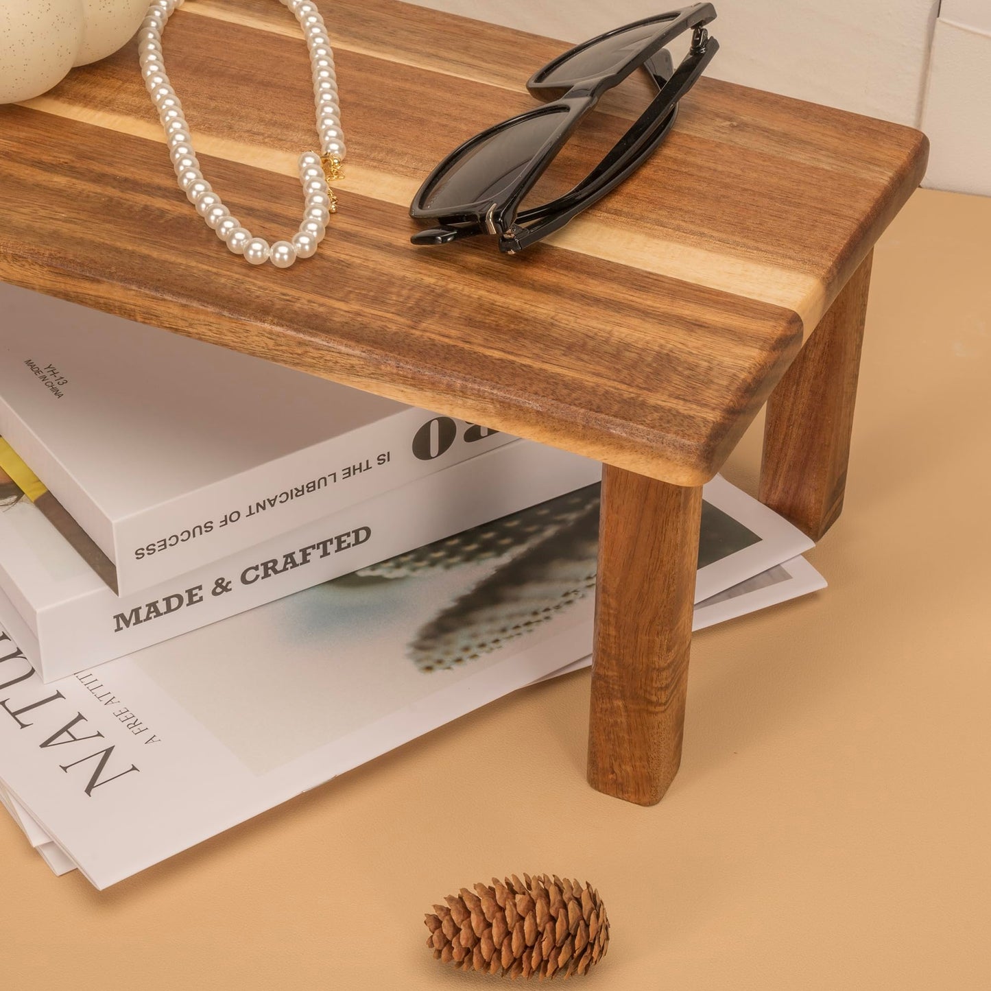 RiLiKar Acacia Wooden Desktop Organizer Shelf Kitchen Cabinet and Counter Riser Display Shelf for Top of Desk Home Office Bathroom Coffee Table Display Stand