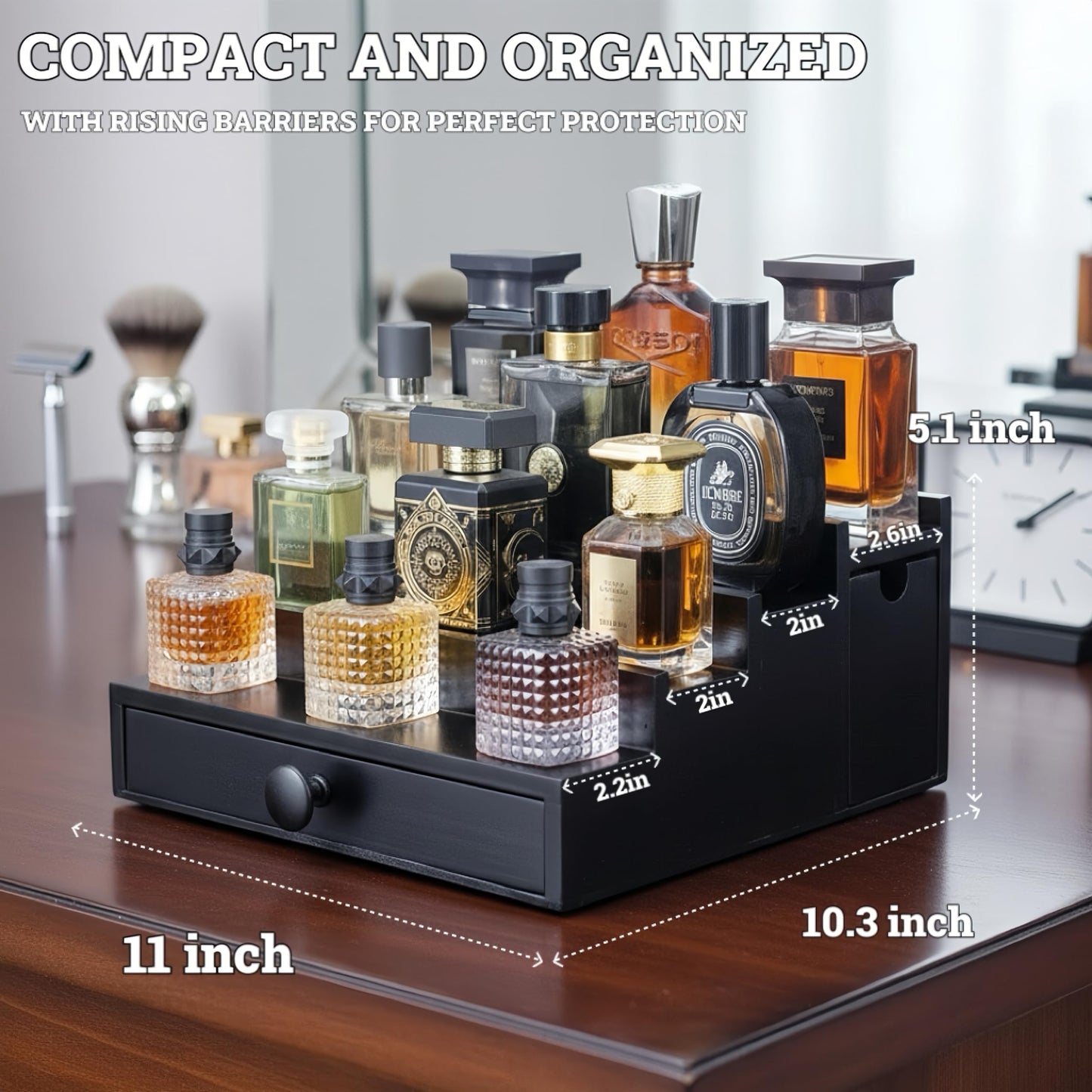 4 Tier Black Cologne Organizer with 4 Tier Blue one