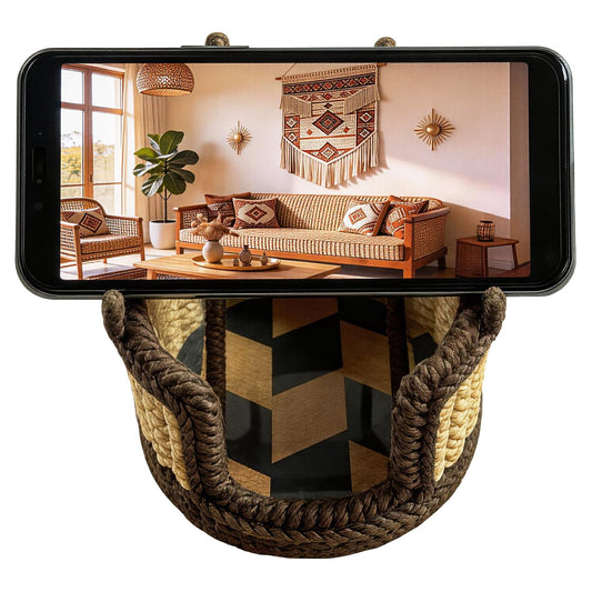 Vimei Handwoven Hemp Rope Phone Stand, Boho Desktop Holder