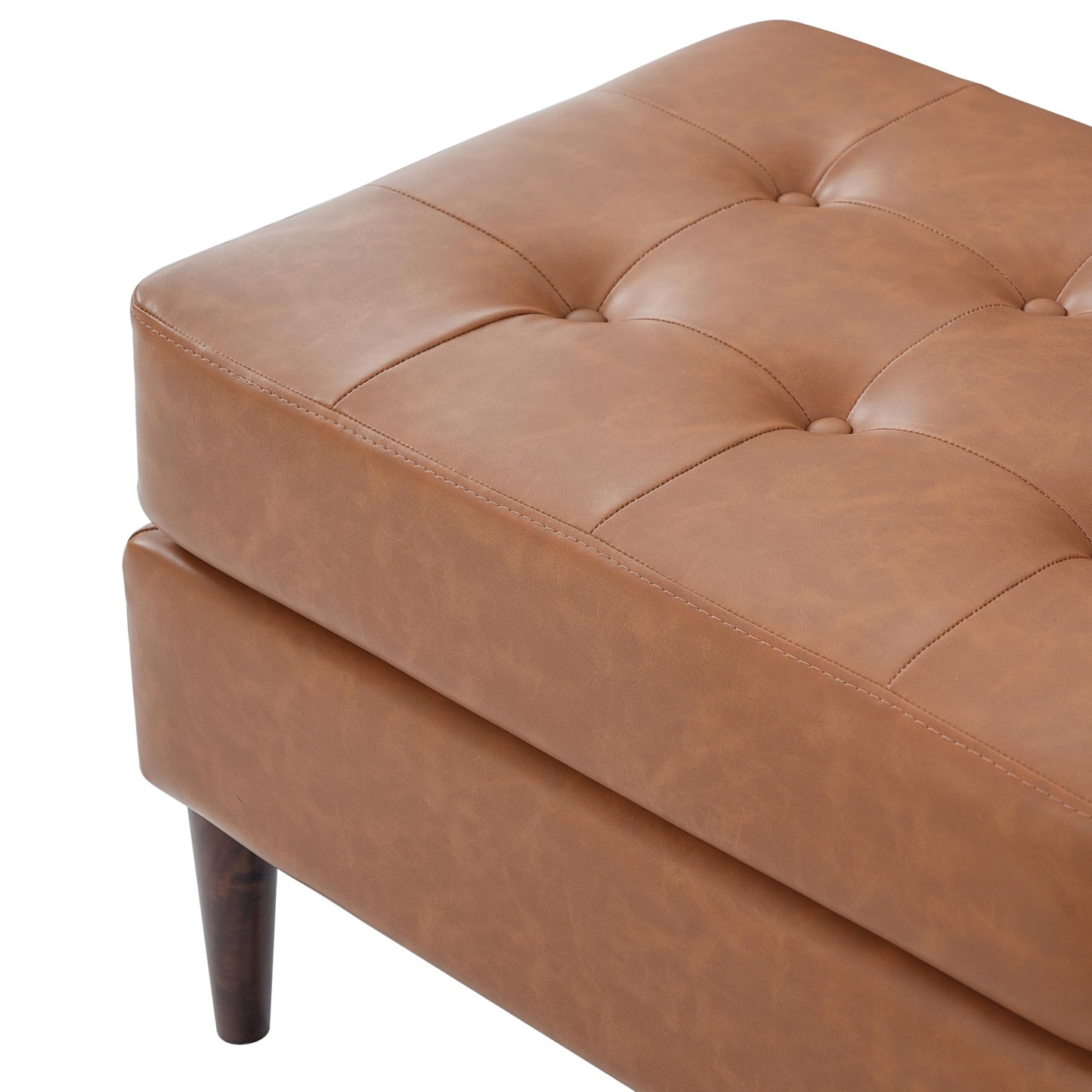 Christopher Knight Home Dalla Faux Leather Ottoman Coffee Table, Small Living Room Sofa Footrest, Wooden Rectangular Ottoman Footstool, Guest Extra Seat, Tan Brown+Walnut