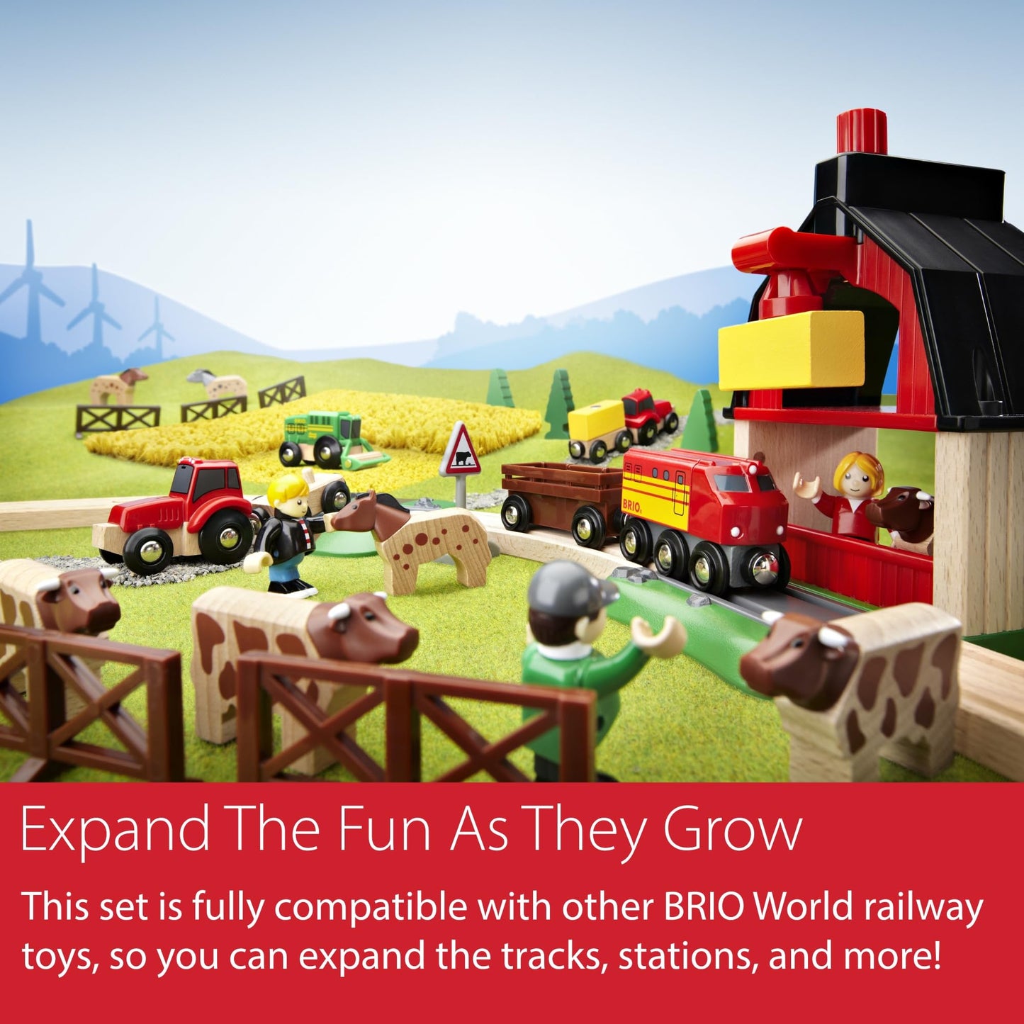 BRIO World Farm Train Set - 5-Piece FSC-Certified Accessories - Works with All Wooden Railway Sets - Includes Engine, Horse, Cow & Livestock Cars - Fun Play for Kids Ages 3 & Up