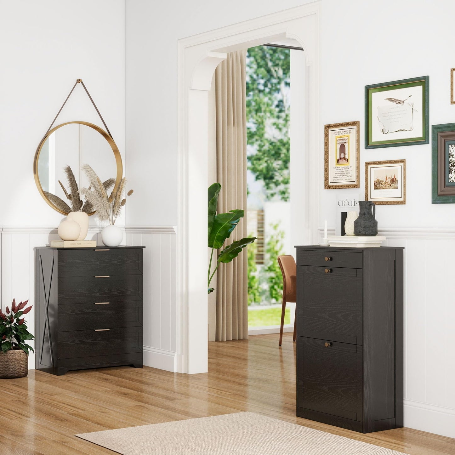 FTZxHKLX Black Wooden Dresser for Bedroom & Shoe Storage Cabinet with 2 Flip Drawers Set, Tall Dresser with Drawers & Hidden Freestanding Shoe Organizer for Closet, Entryway, Living Room, Hallway