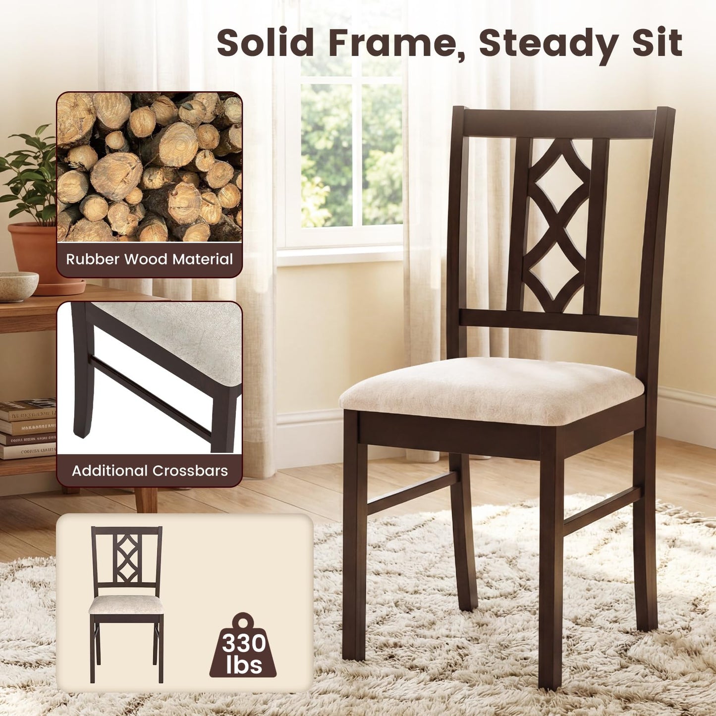 Giantex Dining Chairs Set of 4, Rubber Wood Dining Room Chairs with Hollowed Backrest & Padded Seat, Farmhouse Side Chairs for Living Room Kitchen, Walnut