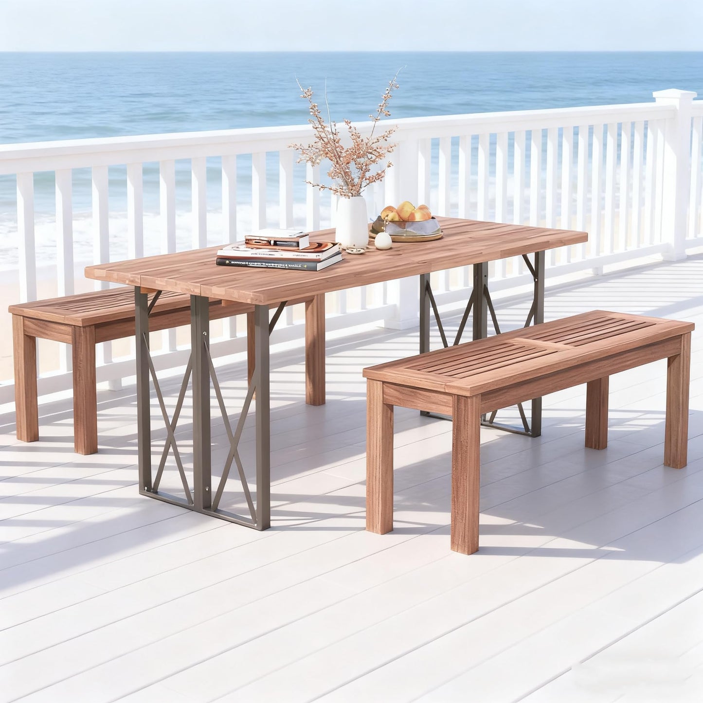 ERGOMASTER Wooden Backless Outdoor Bench, 2-Person Indoor Outdoor Patio Dining Benches for Backyard, Lawn, Porch, Garden (Set of 2)
