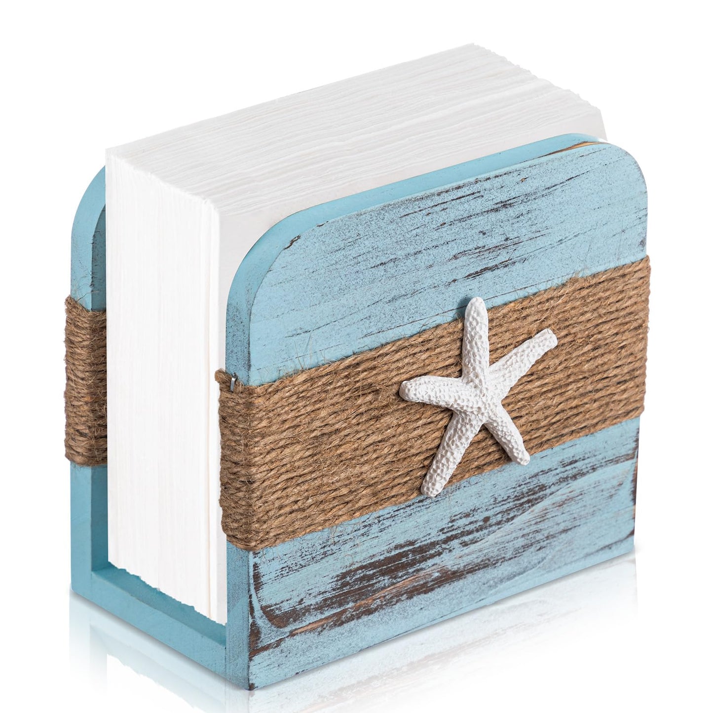 Fiwochic Natural Wooden Napkin Holder, Farmhouse Napkin Holders Upright Wooden Tissue Dispenser for Kitchen Dining Room Table Decor Indoor & Outdoor Use (Beach Style,Blue)