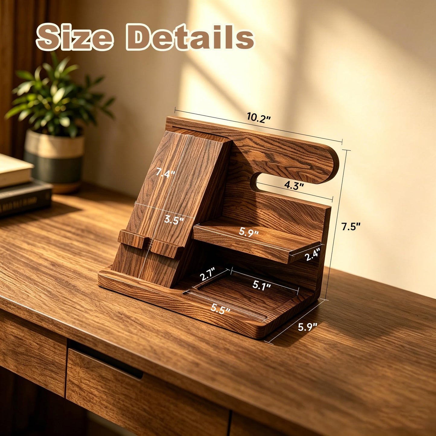 Iswabard Gifts for Men Wood Phone Docking Station Birthday Gift for Men Valentines Day Gifts Father Gift for Him Boyfriend Nightstand Organizer Desktop Phone Stand