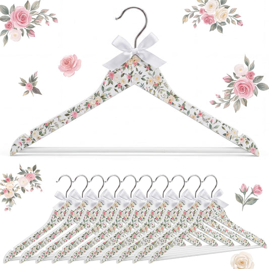 Junkin 10 Pcs Bridesmaid Hangers for Wedding Dress White Floral Bride Wooden Hanger for Bride Cute Bow Hangers for Bridal Shower Party Gift Tuxedo Photo
