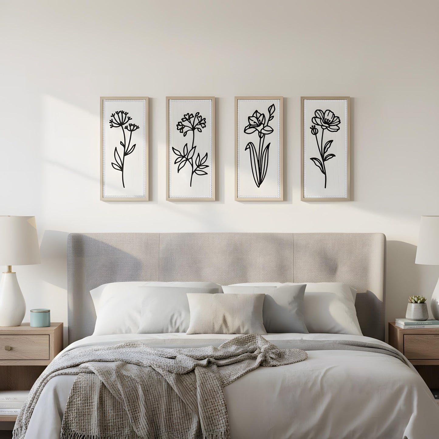 Parlor Boudoir White Floral Bathroom Wall Decor Set of 4, 3D Wooden Floral Wall Art, Neutral Boho Farmhouse Gallery Decor for Bedroom, Hallway