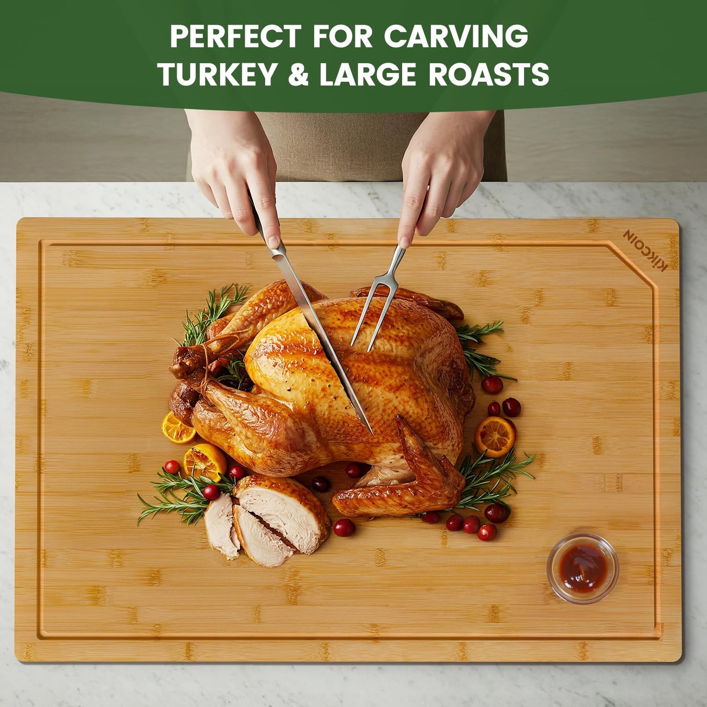 Kikcoin 30”×20” Bamboo Cutting Boards for Kitchen, Heavy Duty Wooden Cutting Boards, Healthy Extra Large Chopping Boards with Deep Juice Groove and Handle, Oversized Stove Top Cover, Natural