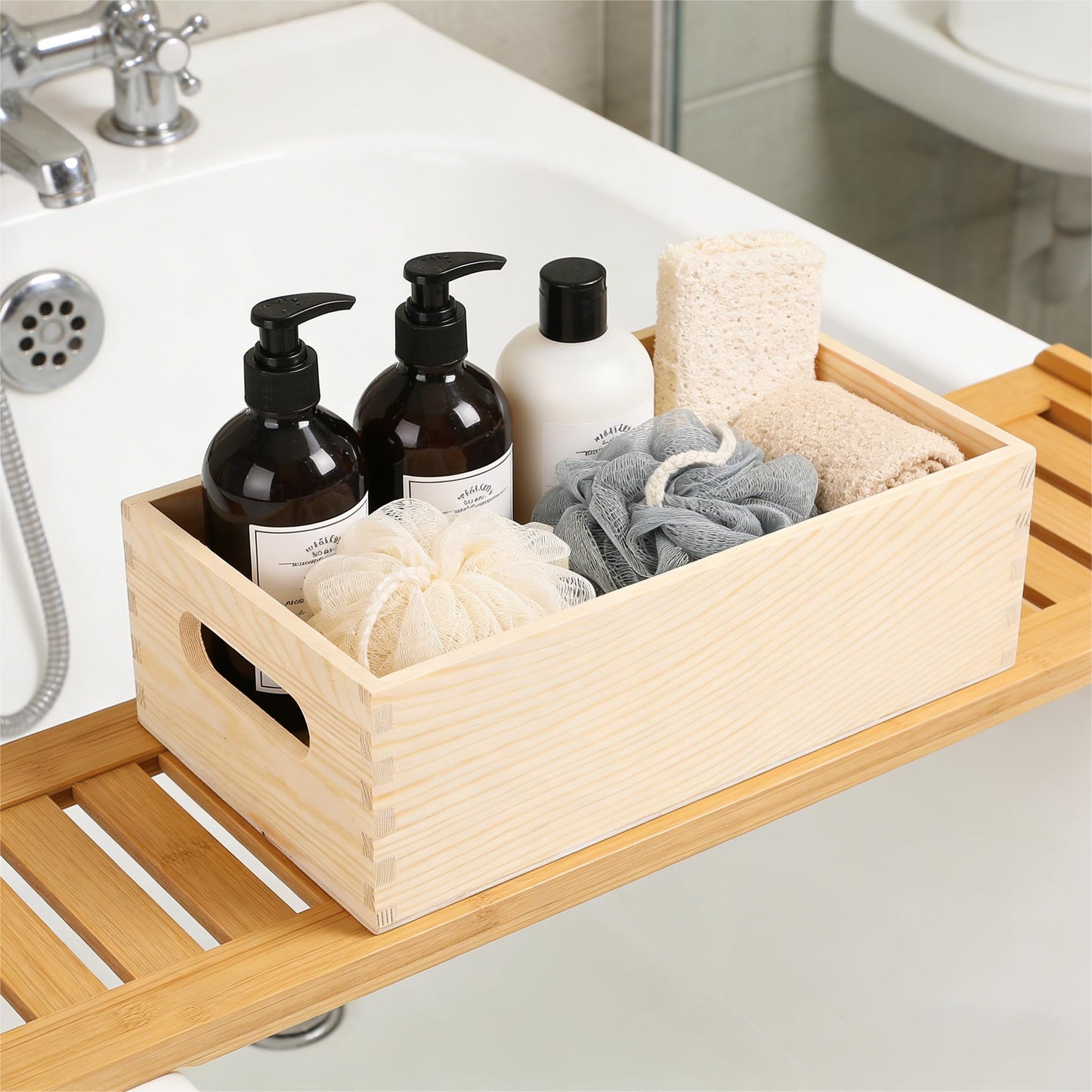 jojofuny Wooden Crate Storage Case Multi-use Tool Storage Box Portable with Side Handles, Small Open-Top Rustic Wood Organizer for Home, Office & Workshop