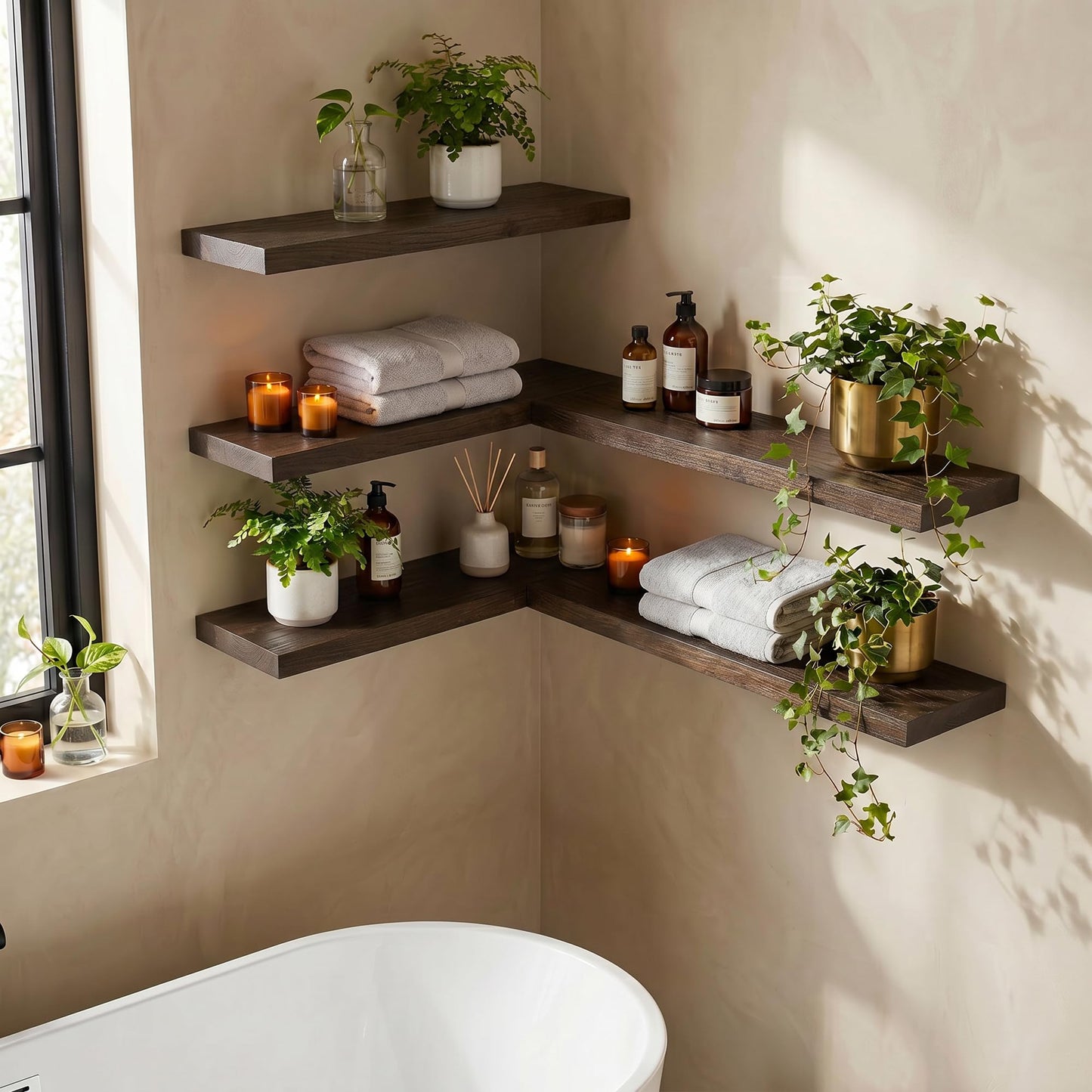 Dreamland Rustic Elm Woood Floating Shelves for Wall Decor, 30" W x 8" D x 1.5" H Floating Shelves Set of 2, Wall Mounted Deep Wooden Shelf for Living Room, Bedroom, Kitchen, Bathroom, Walnut