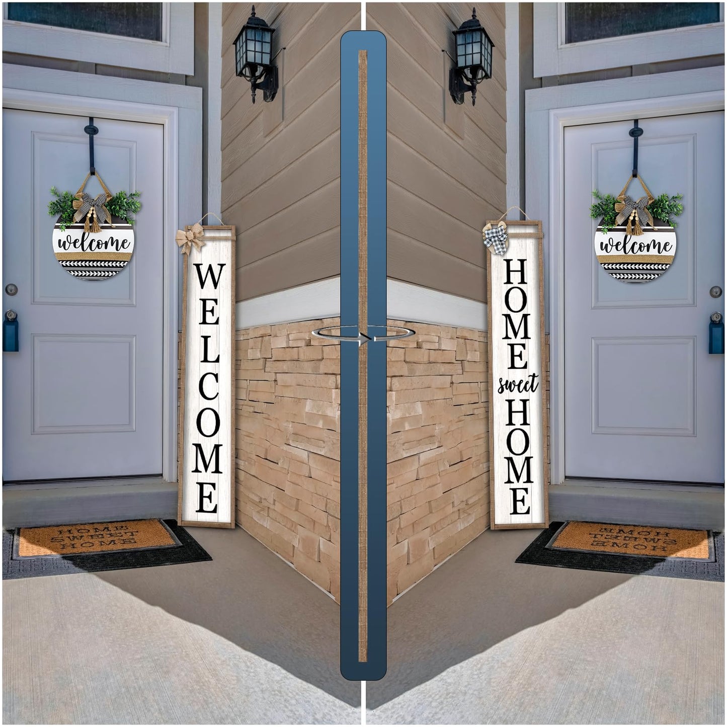 Outdoor Welcome Sign for Front Porch Standing Large 2 Sided 45"X9" Wooden Frame Tall Vertical Leaner Long Home Sweet Home Front Door Sign for Rustic Outside Farmhouse Modern Decor (Wood White)