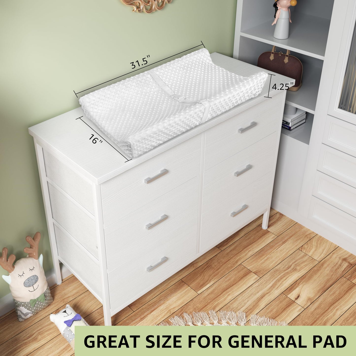 BOLUO White Dresser for Bedroom 6 Drawer,Wide Dresser TV Stand for 50" TV Dressers & Chests of Drawers Fabric Dresser Storage for Closet Modern