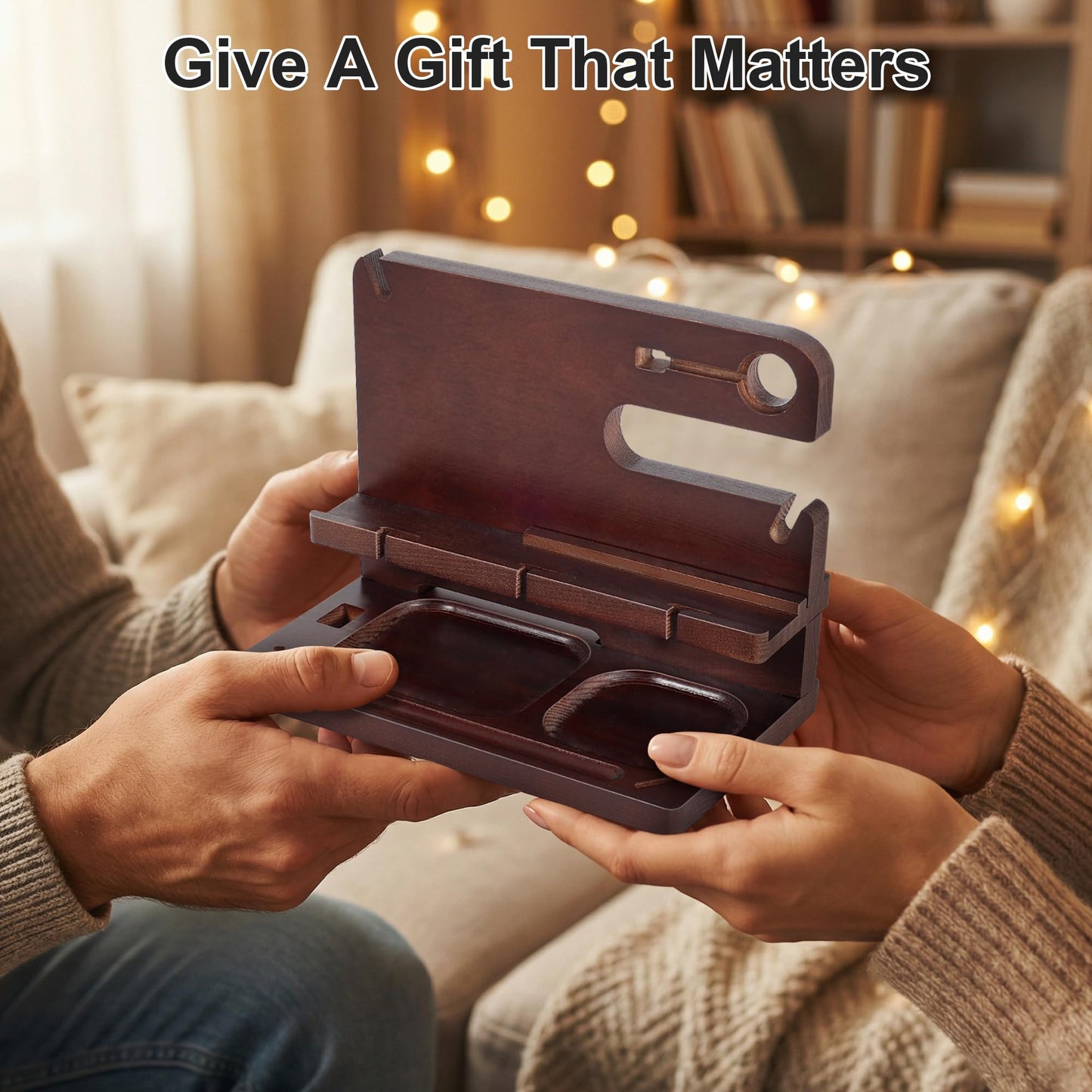 Oraich Wooden Phone Docking Station for Men, Nightstand & Desktop Organizer, Charging Stand for Phone, Watch, Wallet, ipad, Keys & Essentials