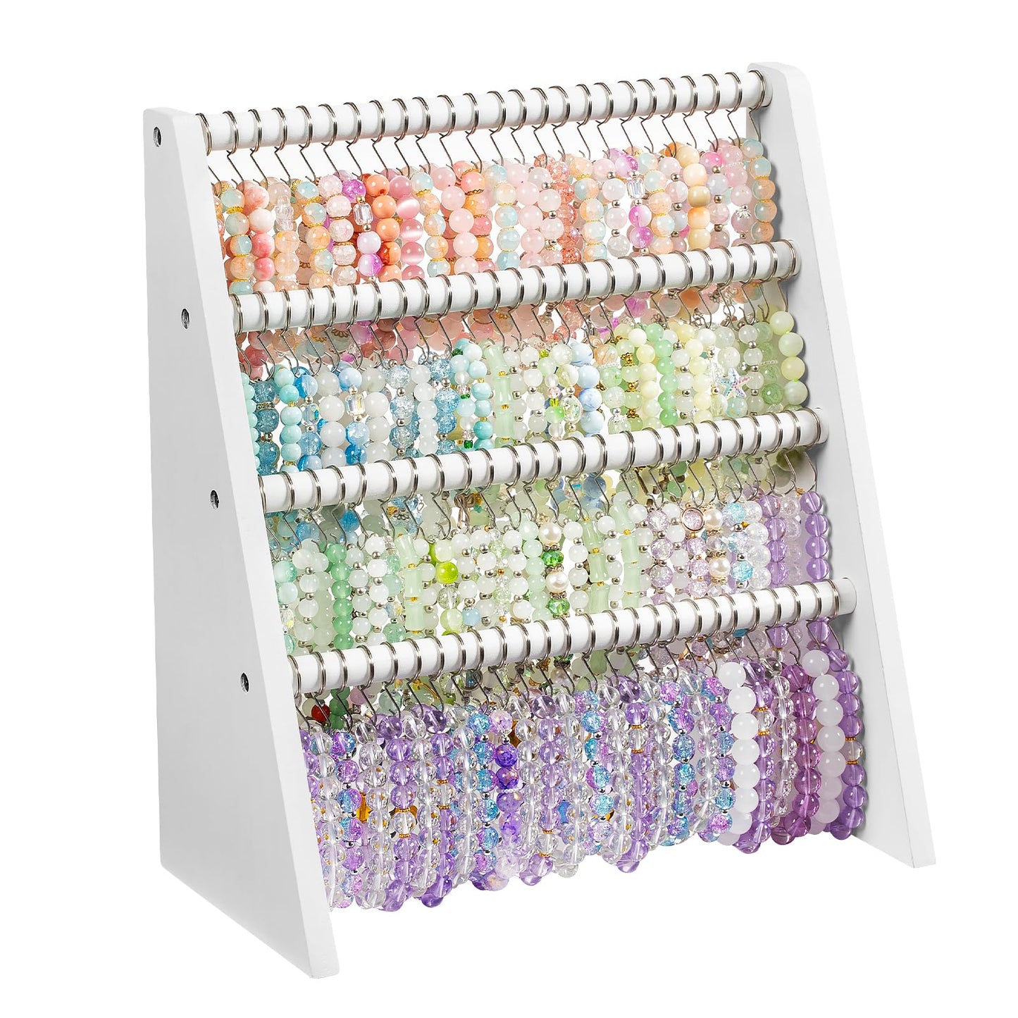 Bellaownia 4 Tier Bracelet Holder Stand with 100 Hooks, Wooden Bracelet Display Organizer Rack for Jewelry, Home, Vendors and Store Display (white)