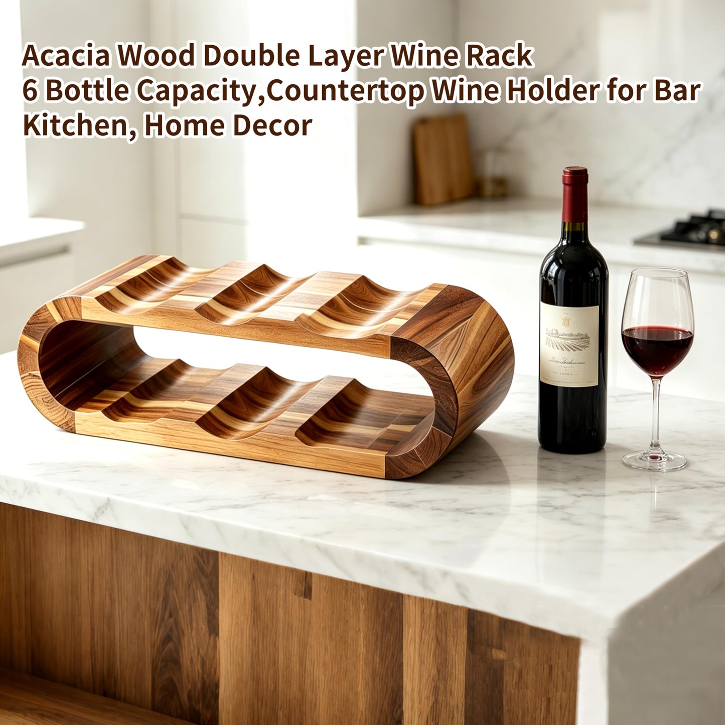 Chreyty Classic Wooden Wine Rack – 6-Bottle Acacia Wine Holder Stand – Freestanding Wine Storage – Great for Home Decor No Assembly Required (6 Bottles)