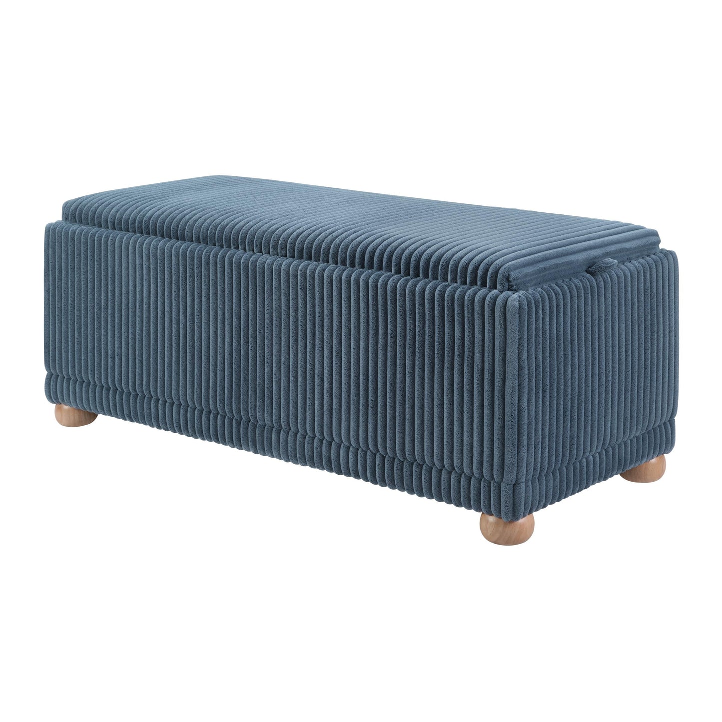 OSP Home Furnishings Sahara Storage Bench with Flip-Top Wood Tray, 42.5W x 14D x 18.5H inches, Natural Wood Feet, Blue Cord Fabric