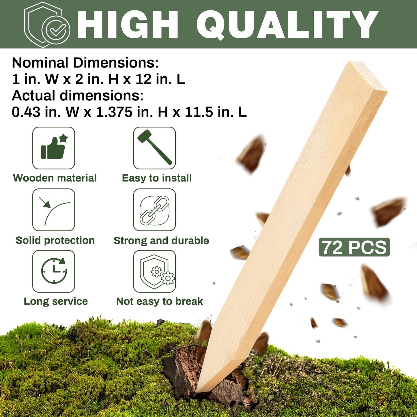 Colingmill 20 Pieces Wooden Garden Stakes 12 Inch Grade and Survey Stakes Wooden Garden and Sign Posts for Plant Support Silt Fence Yard Farm Survey Boundaries Baselines