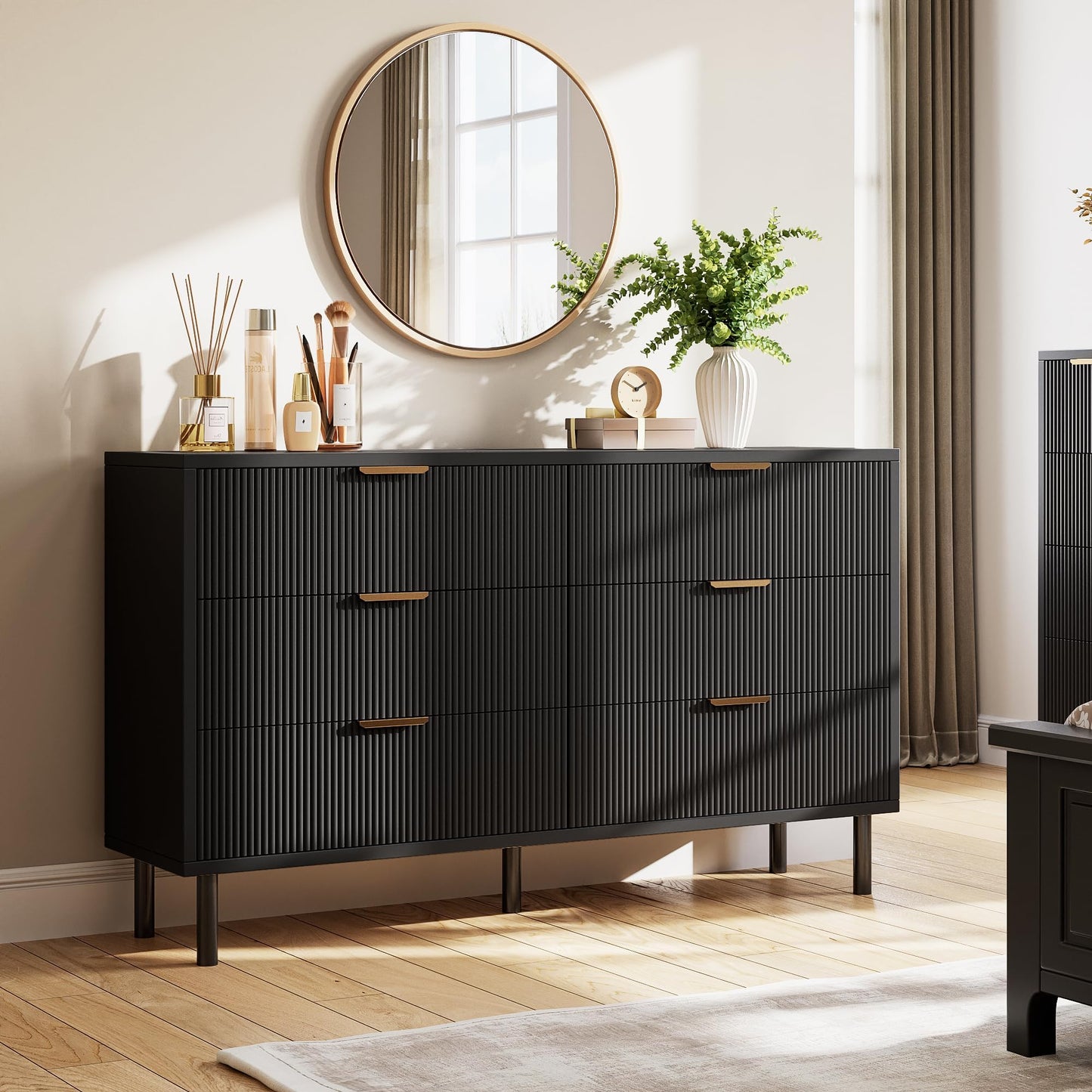Garvee 29.9'' Tall Fluted Closet Dresser Organizer with 6 Drawers,Black