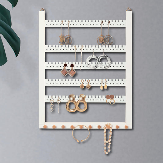 Wall Mounted Earring Organizer, Earring Holder Organizer Wall,Solid Wood Earring Hanging Jewelry Organizer and Storage, Wooden Necklace Holder, Earring Display for Studs, Dangling, Bracelet and Rings