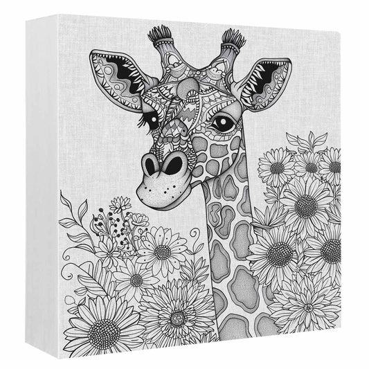 Wood Box Sign Desk Decor Giraffe Sunflower Black White Animals Wildlife Square Boxes Sign, Vintage Linen Wooden Block Box Sign Decoration for Home Wall Tabletop Shelf Office Decor,6x6IN