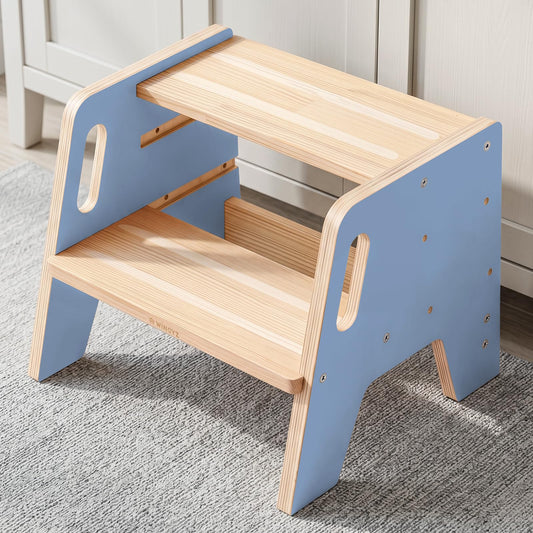 WINGYZ Toddler Step Stool, 3-Height Adjustable Wooden Stool for Kids, FSC & ASTM Birch Marine Plywood, 200lb Capacity, Bathroom Sink Independence, Kitchen Potty Training, Light Blue