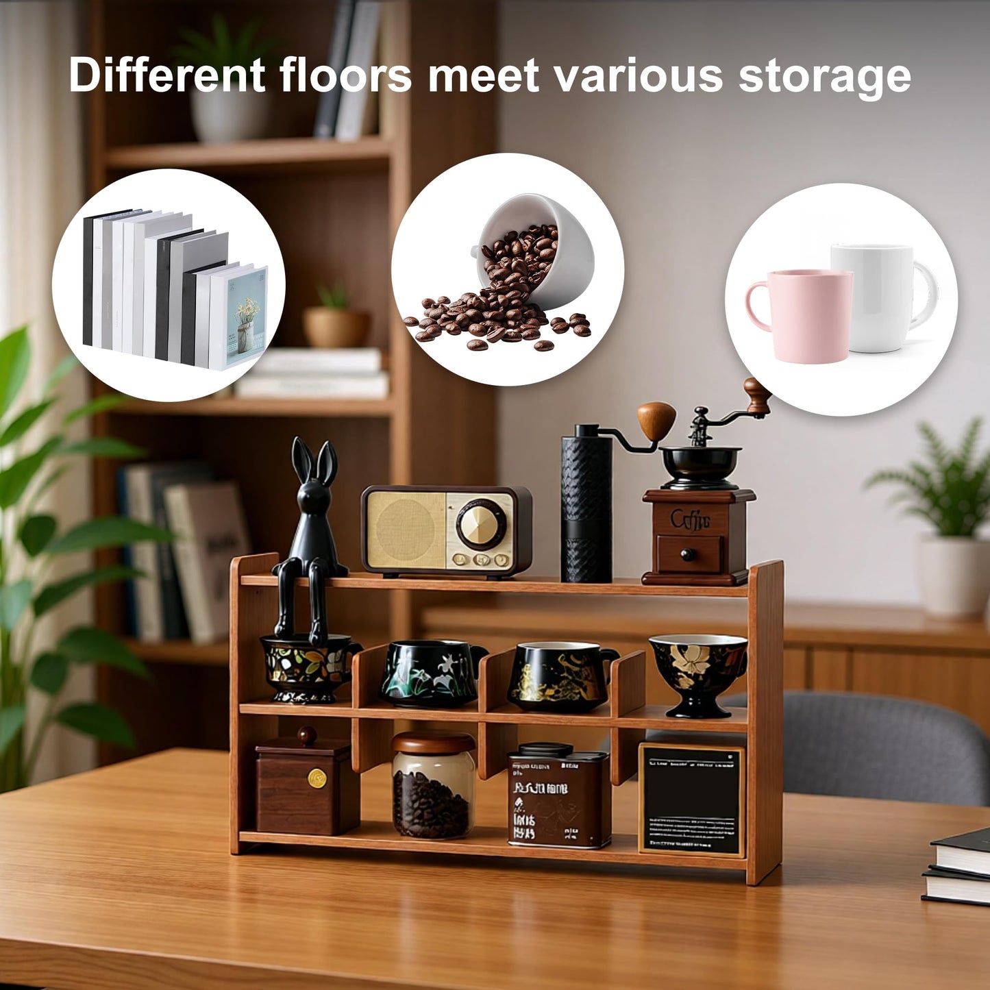 KAOTGOT Coffee Cup Holder for Countertop Walnut Wood Coffee Mugs Holder for Kitchen Mug Display Rack (3-Tier wood A)