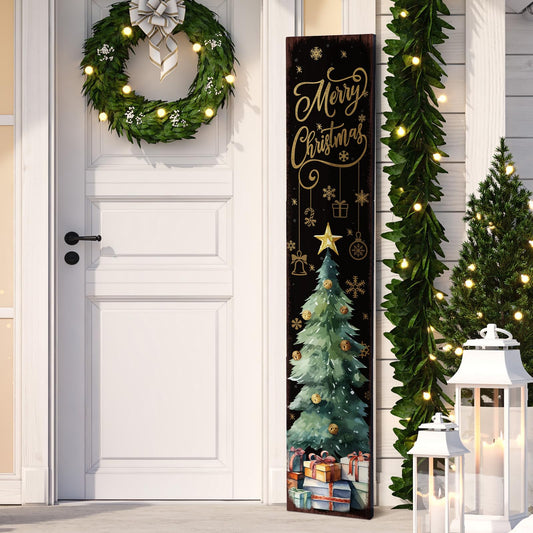 42 H Christmas Wooden Porch Decor Sign Merry Christmas Tree Welcome Porch Signs for Front Door Xmas Vertical Standing Signs for Xmas Garden Home Front Door Yard Decor