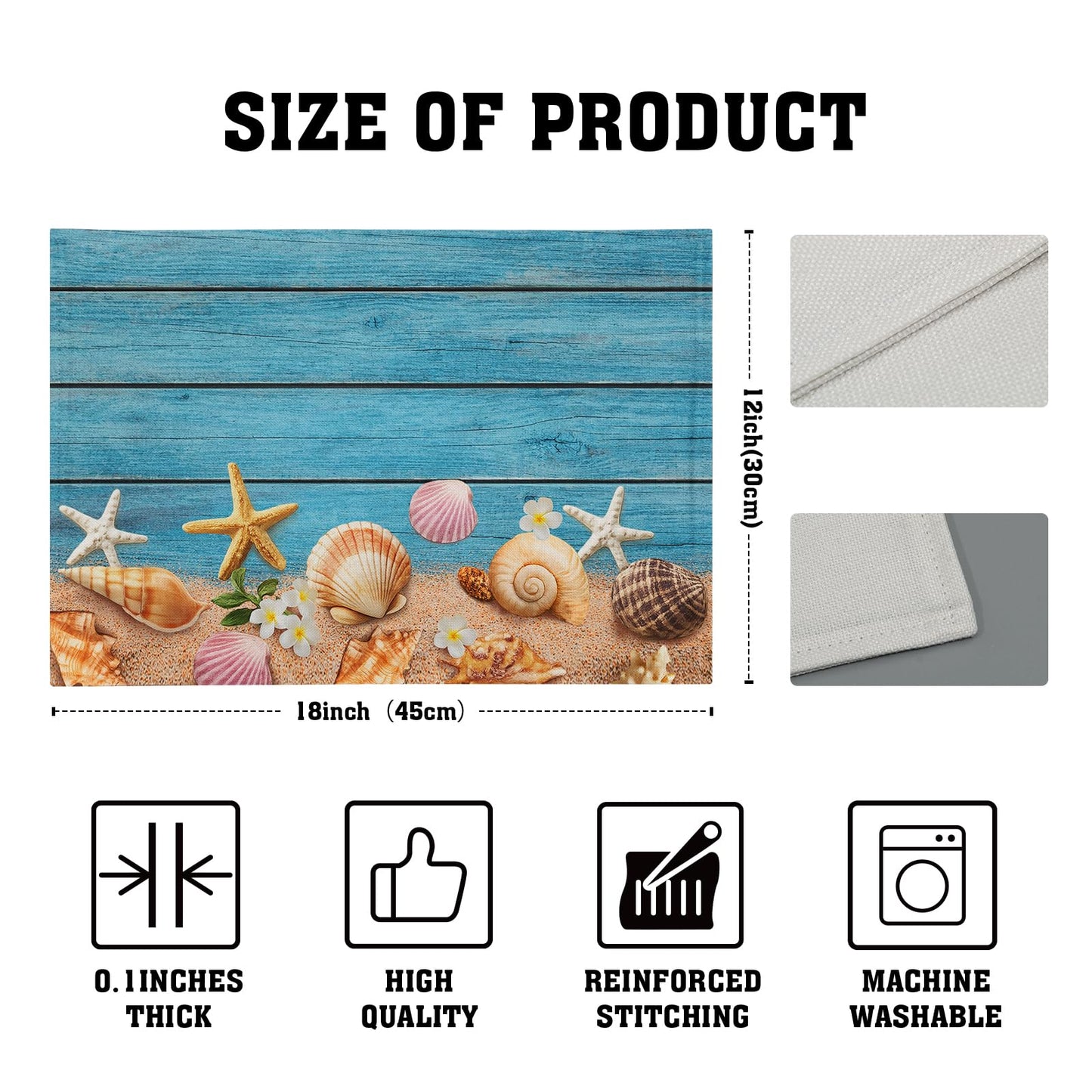 Granbey Nautical Placemats - Coastal Beach Place Mats Set of 4 Navy Blue Summer Wooden Seashell Beachy Cloth Table Mats for Kitchen Home Decor Dining Table
