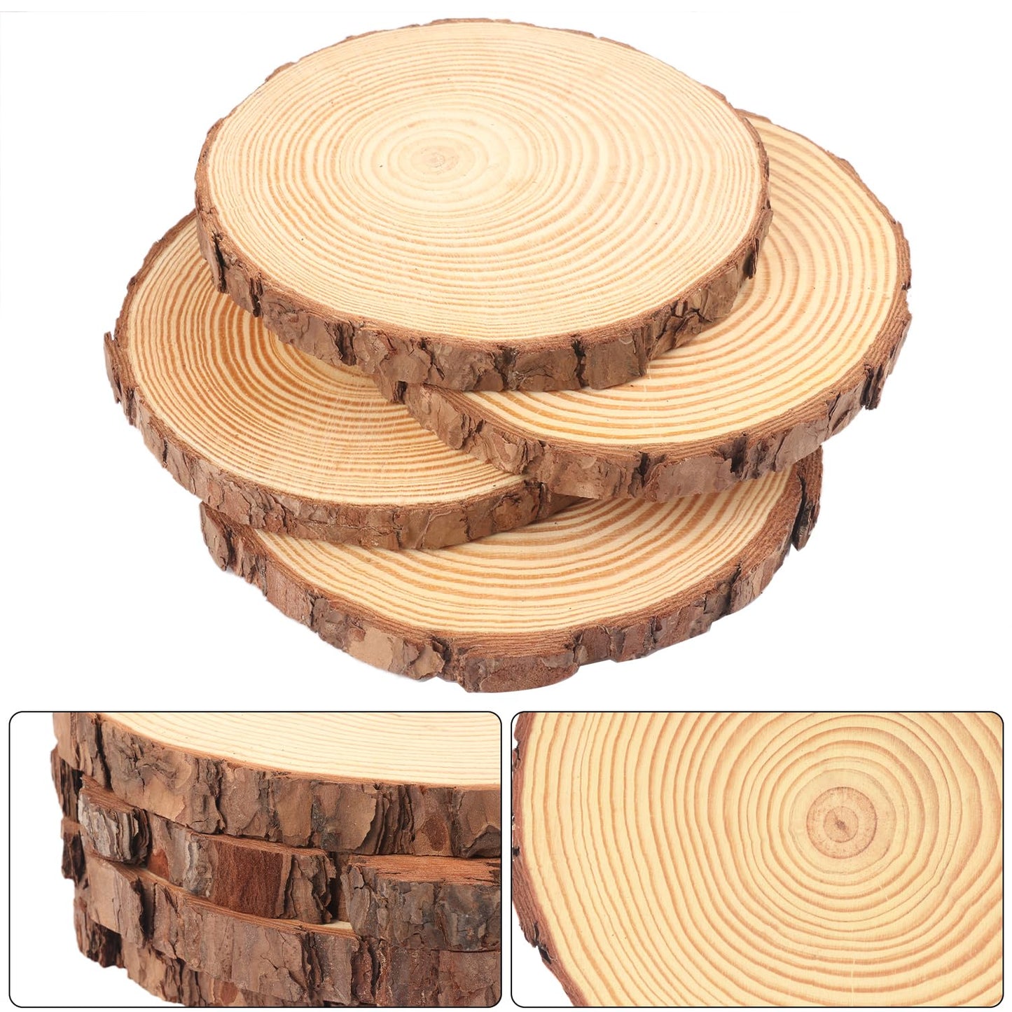 24 PCS 5.5-6.3 Inch Natural Wood Slices, Unfinished Pine Wood Circles with Barks for Coasters, DIY Crafts, Christmas Rustic Wedding Ornaments and Centerpieces,by GNIEMCKIN