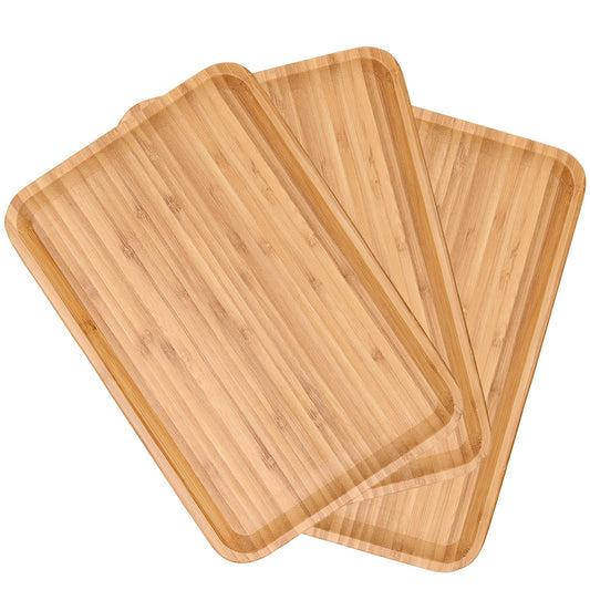 KOHAND 3 Pack 12 x 8 x 0.8 Inches Bamboo Serving Platter Tray, Bamboo Tray Cheese Plate Rectangular Platter for Fruit, Appetizer, Cheese
