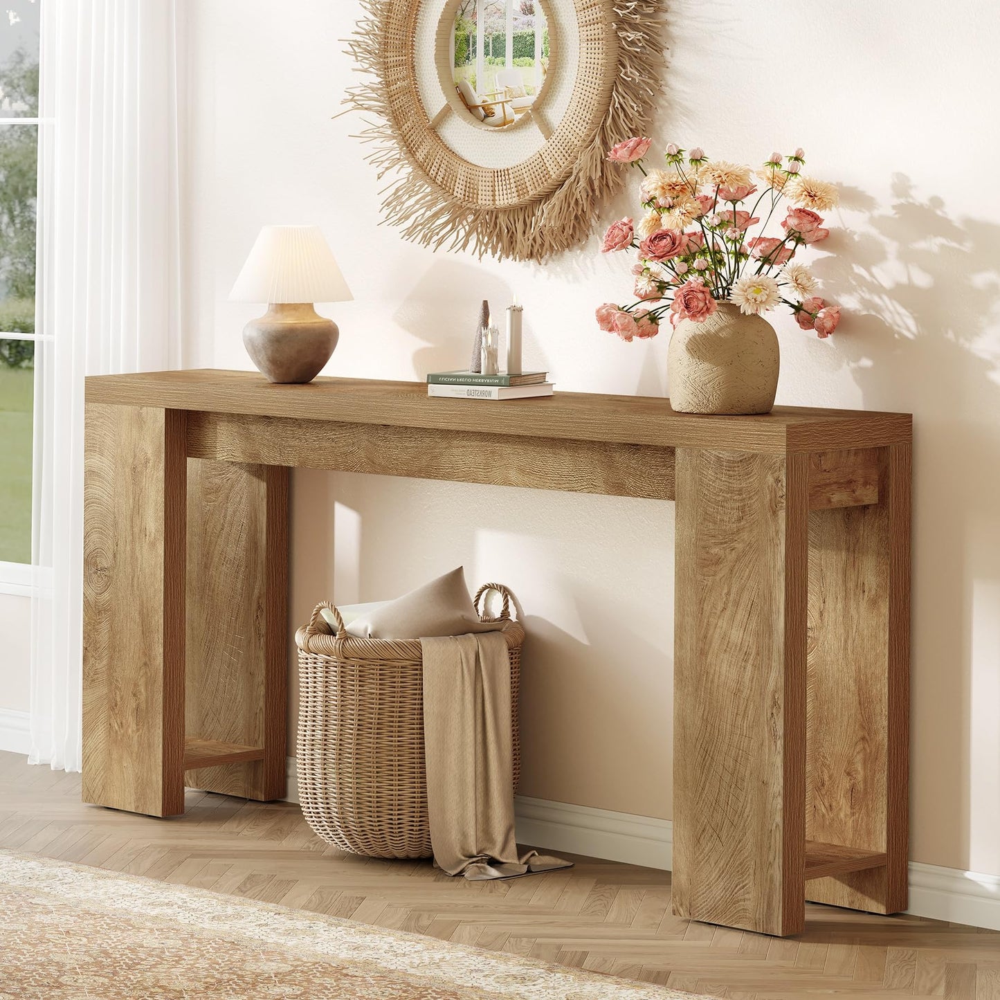 LITTLE TREE 70.9-Inch Long Console Table, Narrow Sofa Table Behind the Couch, Farmhouse Console Table for Living Room, Entryway, Hallway