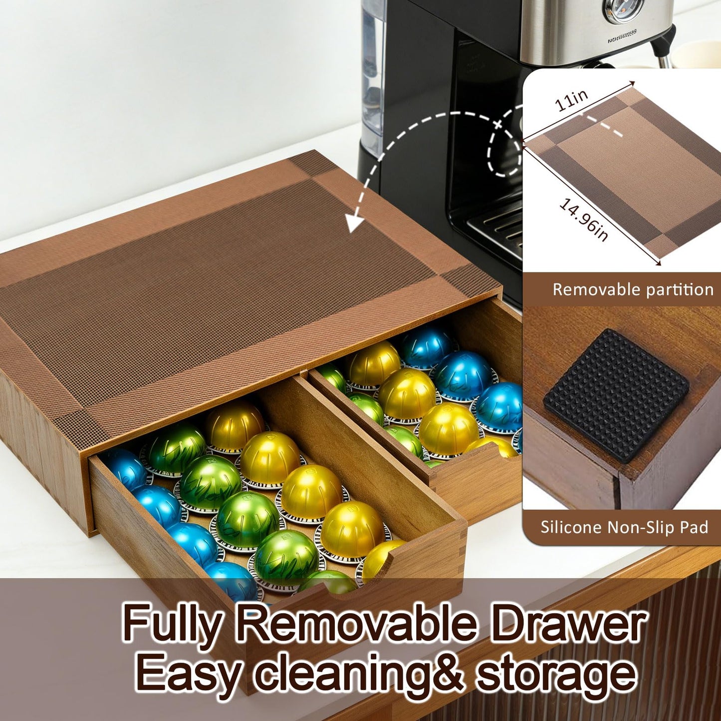 MonBel Wooden K Cup Organizer, Coffee Pod Storage Box, Coffee Pod Tea Organizer and Storage, Kcup Holder for Countertop Kitchen Office Coffee Bar, 30 Pod Capacity