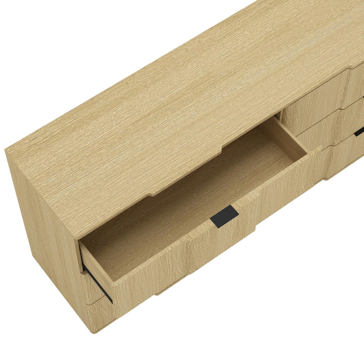 Manhattan Comfort Clive 72” Modern 6 Drawer Dresser, Wide Chest of Drawers with Sculpted Fluted Front & Accent Recessed Handles, Doubles as 70” TV Stand, Natural Oak