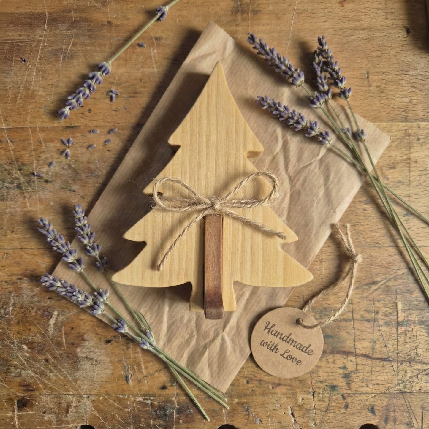 Simdale Wood Personalized Wooden Forest Trees - Walnut & Linden Two-Tone Figurines - Oak, Pine & Cypress Shapes - Rustic Nature Table Decor & Shelf Sitter (Pine Tree)