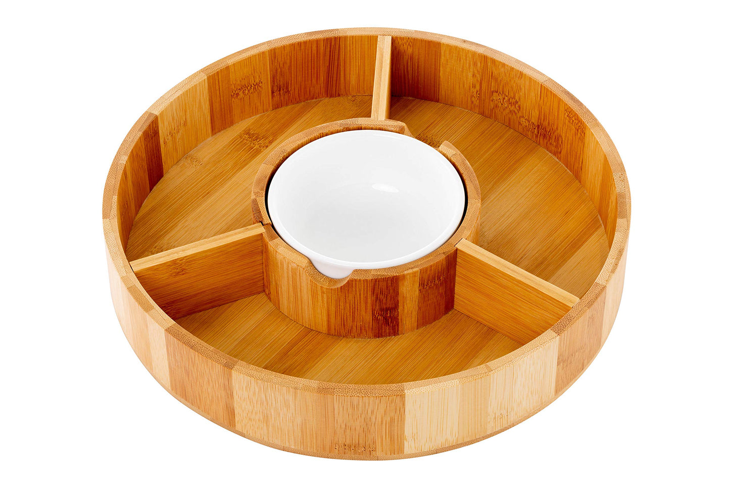 Strova Chip and Dip Serving Bowl – Wooden Appetizer Platter Set with Dip Cup for Salsa, Guacamole, Nacho, Vegetables, Taco Chip, Snacks and More – 12 Inch Diameter. Perfect for the BIG GAMES !