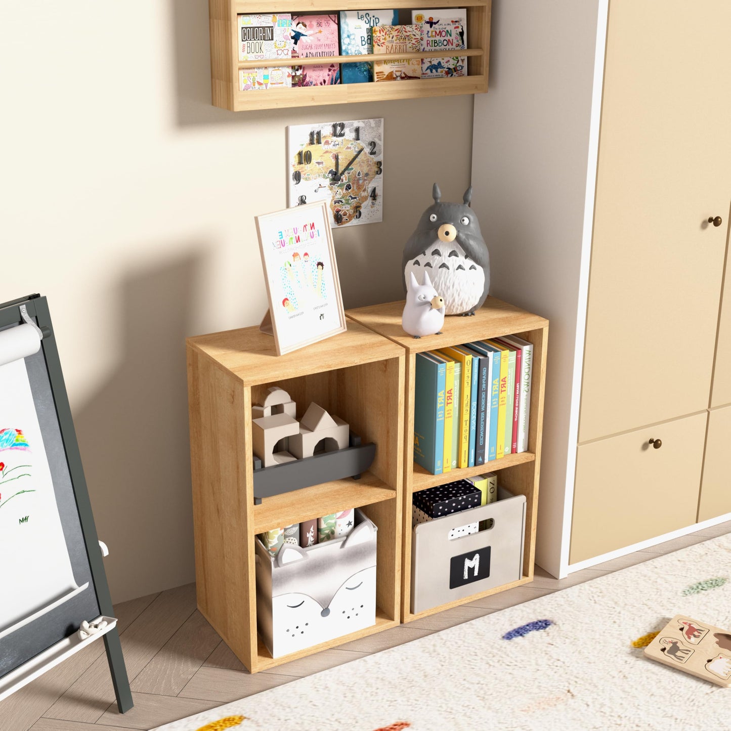 NewBeth Wooden 2 Cube Storage Organizer, 2 Tier Storage Cubes Storage Display Cubby, Versatile Cubes Shelf and Cubby Organizer for Any Space (Oak, 2 Cube-W(11.8inch)